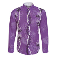 Hawaii Maile Lei Family Matching Off Shoulder Maxi Dress and Hawaiian Shirt With Violet Monstera Pattern