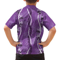 Hawaii Maile Lei Kid Hawaiian Shirt With Violet Monstera Pattern