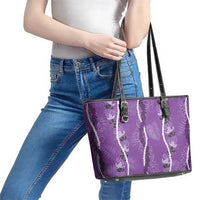 Hawaii Maile Lei Leather Tote Bag With Violet Monstera Pattern