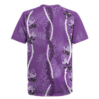 Hawaii Maile Lei Rugby Jersey With Violet Monstera Pattern