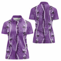 Hawaii Maile Lei Women Polo Shirt With Violet Monstera Pattern