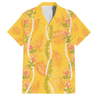 Hawaii Maile Lei Family Matching Off The Shoulder Long Sleeve Dress and Hawaiian Shirt With Yellow Monstera Pattern