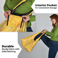 Hawaii Maile Lei Grocery Bag With Yellow Monstera Pattern