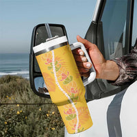 Hawaii Maile Lei Tumbler With Handle With Yellow Monstera Pattern