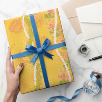 Hawaii Maile Lei Wrapping Paper With Yellow Monstera Pattern - Polynesian Pride