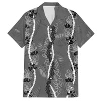 Hawaii Maile Lei Family Matching Off Shoulder Short Dress and Hawaiian Shirt With Gray Monstera Pattern