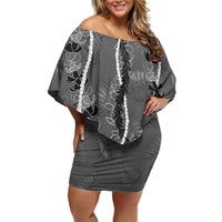 Hawaii Maile Lei Family Matching Off Shoulder Short Dress and Hawaiian Shirt With Gray Monstera Pattern