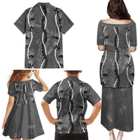 Hawaii Maile Lei Family Matching Puletasi and Hawaiian Shirt With Gray Monstera Pattern
