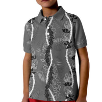 Hawaii Maile Lei Kid Polo Shirt With Gray Monstera Pattern LT05 Kid Gray - Polynesian Pride