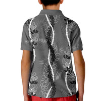 Hawaii Maile Lei Kid Polo Shirt With Gray Monstera Pattern LT05 - Polynesian Pride