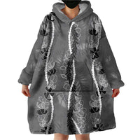 Hawaii Maile Lei Wearable Blanket Hoodie With Gray Monstera Pattern