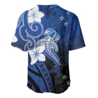 Polynesia Hammerhead Shark Baseball Jersey Blue Tribal Pattern With Plumeria - Polynesian Pride