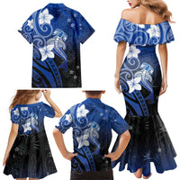 Polynesia Hammerhead Shark Family Matching Mermaid Dress and Hawaiian Shirt Blue Tribal Pattern With Plumeria - Polynesian Pride