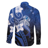 Polynesia Hammerhead Shark Family Matching Mermaid Dress and Hawaiian Shirt Blue Tribal Pattern With Plumeria - Polynesian Pride