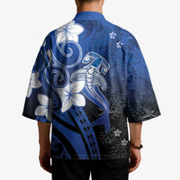 Polynesia Hammerhead Shark Kimono Blue Tribal Pattern With Plumeria - Polynesian Pride