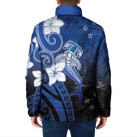 Polynesia Hammerhead Shark Padded Jacket Blue Tribal Pattern With Plumeria - Polynesian Pride