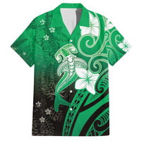 Polynesia Hammerhead Shark Family Matching Short Sleeve Bodycon Dress and Hawaiian Shirt Green Tribal Pattern With Plumeria LT05 Dad's Shirt - Short Sleeve Green - Polynesian Pride