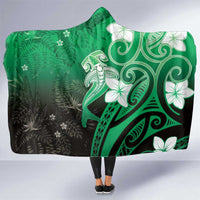 Polynesia Hammerhead Shark Hooded Blanket Green Tribal Pattern With Plumeria - Polynesian Pride