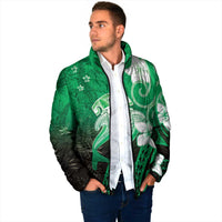 Polynesia Hammerhead Shark Padded Jacket Green Tribal Pattern With Plumeria - Polynesian Pride