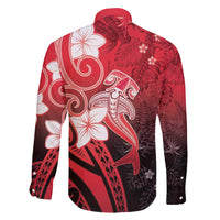 Polynesia Hammerhead Shark Family Matching Short Sleeve Bodycon Dress and Hawaiian Shirt Red Tribal Pattern With Plumeria LT05 - Polynesian Pride