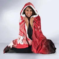 Polynesia Hammerhead Shark Hooded Blanket Red Tribal Pattern With Plumeria - Polynesian Pride