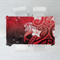 Polynesia Hammerhead Shark Tablecloth Red Tribal Pattern With Plumeria - Polynesian Pride