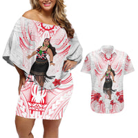 New Zealand Women's Day Couples Matching Off Shoulder Short Dress and Hawaiian Shirt Maori Wahine Polynesian Pattern LT05 White - Polynesian Pride