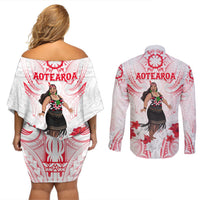 New Zealand Women's Day Couples Matching Off Shoulder Short Dress and Long Sleeve Button Shirt Maori Wahine Polynesian Pattern LT05 - Polynesian Pride