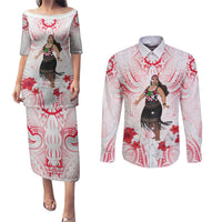 New Zealand Women's Day Couples Matching Puletasi and Long Sleeve Button Shirt Maori Wahine Polynesian Pattern LT05 White - Polynesian Pride