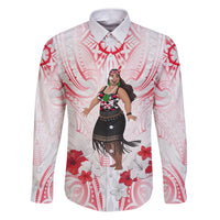 New Zealand Women's Day Family Matching Puletasi and Hawaiian Shirt Maori Wahine Polynesian Pattern LT05 Dad's Shirt - Long Sleeve White - Polynesian Pride