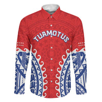 Custom Tuamotu Archipelago Family Matching Puletasi and Hawaiian Shirt Polynesian Tribal Tattoo LT05 Dad's Shirt - Long Sleeve Red - Polynesian Pride