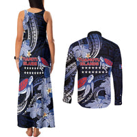 Tuamotu Islands Couples Matching Tank Maxi Dress and Long Sleeve Button Shirt Polynesian Pattern With Turtle