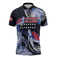 Tuamotu Islands Zipper Polo Shirt Polynesian Pattern With Turtle