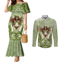 New Zealand Maori Fairy Patupaiarehe Couples Matching Mermaid Dress and Long Sleeve Button Shirt Polynesian Style LT05 Red - Polynesian Pride