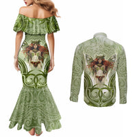 New Zealand Maori Fairy Patupaiarehe Couples Matching Mermaid Dress and Long Sleeve Button Shirt Polynesian Style LT05 - Polynesian Pride