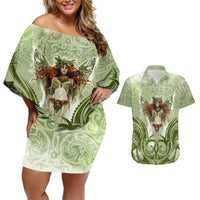 New Zealand Maori Fairy Patupaiarehe Couples Matching Off Shoulder Short Dress and Hawaiian Shirt Polynesian Style LT05 Red - Polynesian Pride