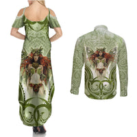 New Zealand Maori Fairy Patupaiarehe Couples Matching Summer Maxi Dress and Long Sleeve Button Shirt Polynesian Style LT05 - Polynesian Pride