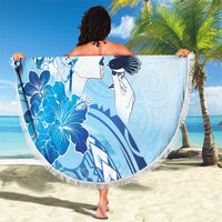 Aotearoa Maori Wahine Beach Blanket Fantail Bird Blue Gold Marble