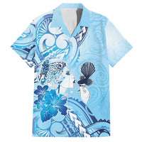 Aotearoa Maori Wahine Family Matching Off Shoulder Maxi Dress and Hawaiian Shirt Fantail Bird Blue Gold Marble