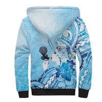 Aotearoa Maori Wahine Sherpa Hoodie Fantail Bird Blue Gold Marble