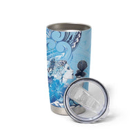 Aotearoa Maori Wahine Tumbler Cup Fantail Bird Blue Gold Marble