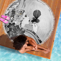 Aotearoa Maori Wahine Beach Blanket Fantail Bird Black Gold Marble