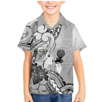 Aotearoa Maori Wahine Family Matching Mermaid Dress and Hawaiian Shirt Fantail Bird Black Gold Marble LT05 Son's Shirt Black - Polynesian Pride