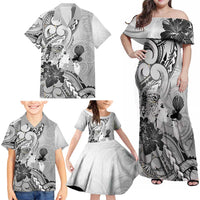 Aotearoa Maori Wahine Family Matching Off Shoulder Maxi Dress and Hawaiian Shirt Fantail Bird Black Gold Marble