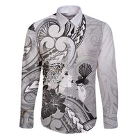 Aotearoa Maori Wahine Family Matching Puletasi and Hawaiian Shirt Fantail Bird Black Gold Marble LT05 Dad's Shirt - Long Sleeve Black - Polynesian Pride