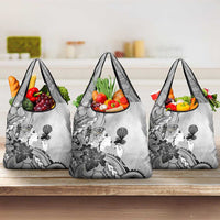 Aotearoa Maori Wahine Grocery Bag Fantail Bird Black Gold Marble
