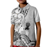 Aotearoa Maori Wahine Kid Polo Shirt Fantail Bird Black Gold Marble