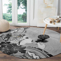 Aotearoa Maori Wahine Round Carpet Fantail Bird Black Gold Marble