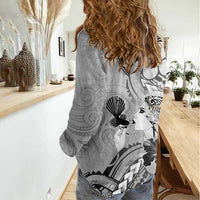Aotearoa Maori Wahine Women Casual Shirt Fantail Bird Black Gold Marble LT05 - Polynesian Pride
