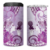 Aotearoa Maori Wahine 4 in 1 Can Cooler Tumbler Fantail Bird Purple Gold Marble